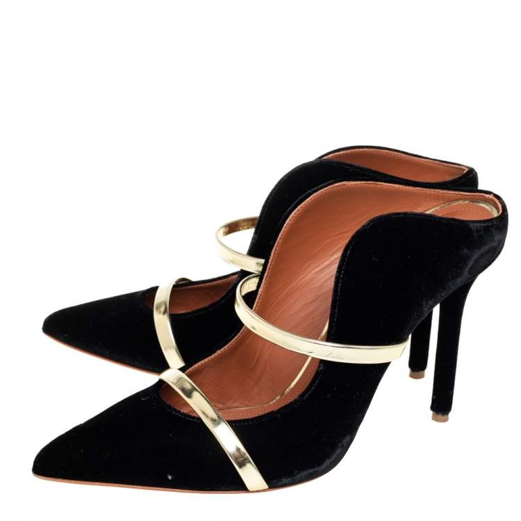 Pre Owned Malone Souliers Black Velvet Maureen  Mule Sandals Size 37.5