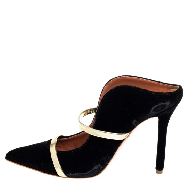Pre Owned Malone Souliers Black Velvet Maureen  Mule Sandals Size 37.5
