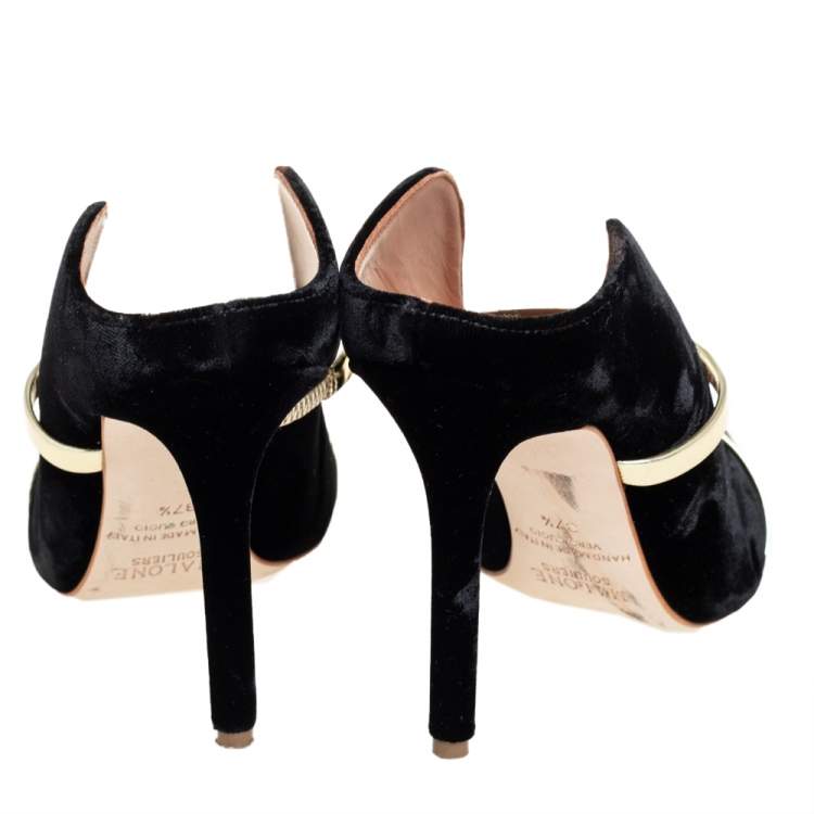 Pre Owned Malone Souliers Black Velvet Maureen  Mule Sandals Size 37.5