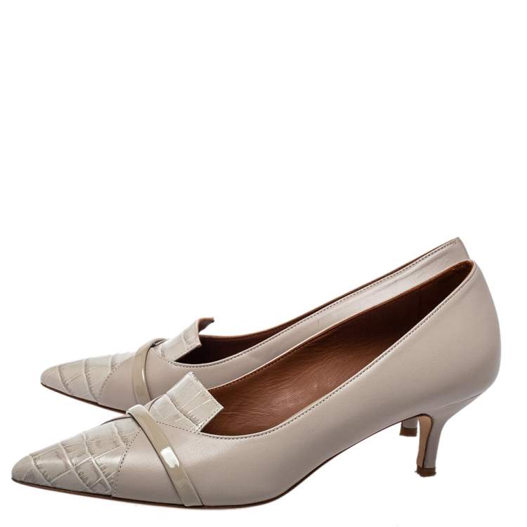 Pre Owned Malone Souliers Grey Croc Embossed Leather And Patent Leather Pumps Size 39