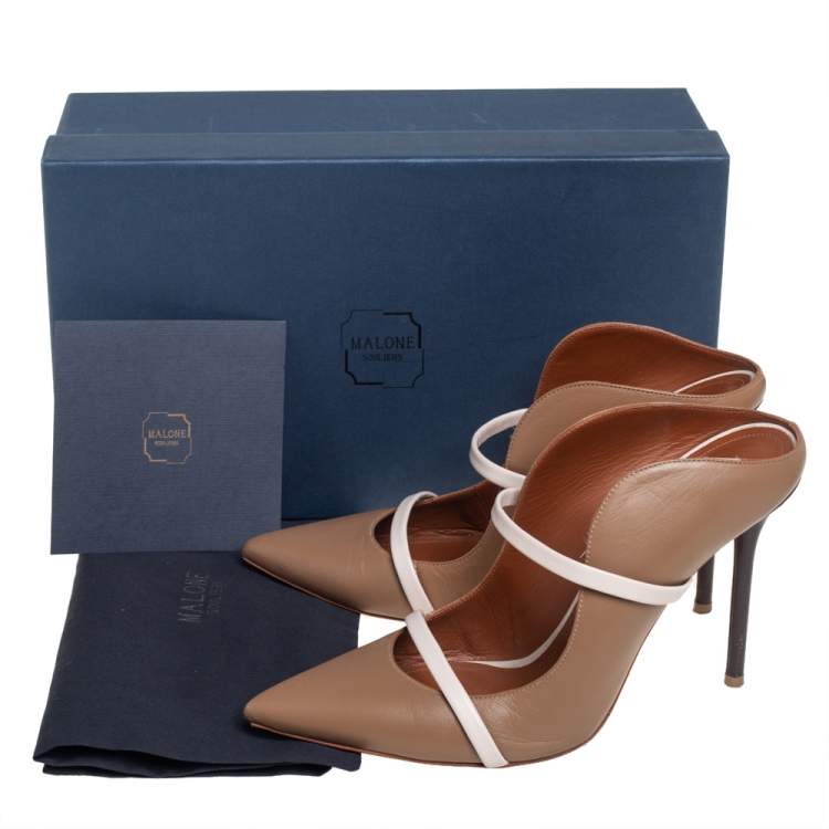 Pre Owned Malone Souliers Brown/Beige Leather Maureen Pointed Toe Mules Size 40