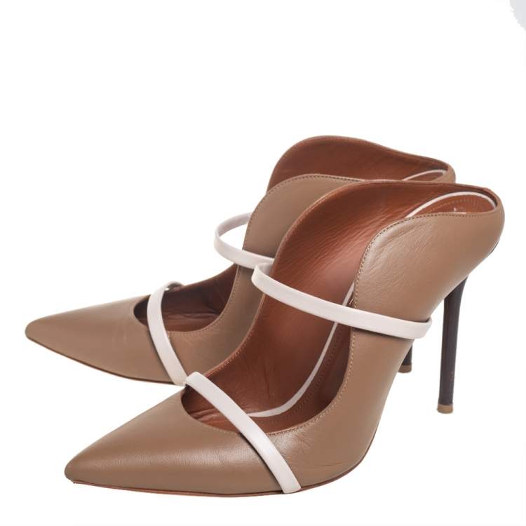 Pre Owned Malone Souliers Brown/Beige Leather Maureen Pointed Toe Mules Size 40