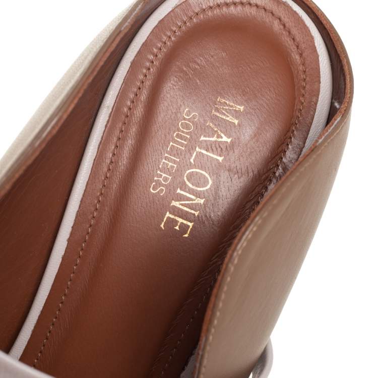 Pre Owned Malone Souliers Brown/Beige Leather Maureen Pointed Toe Mules Size 40