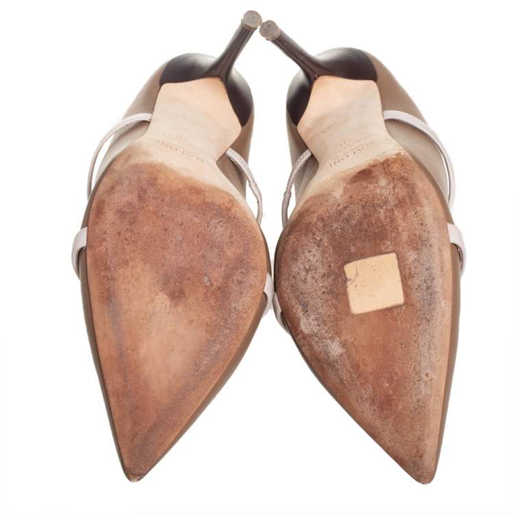 Pre Owned Malone Souliers Brown/Beige Leather Maureen Pointed Toe Mules Size 40