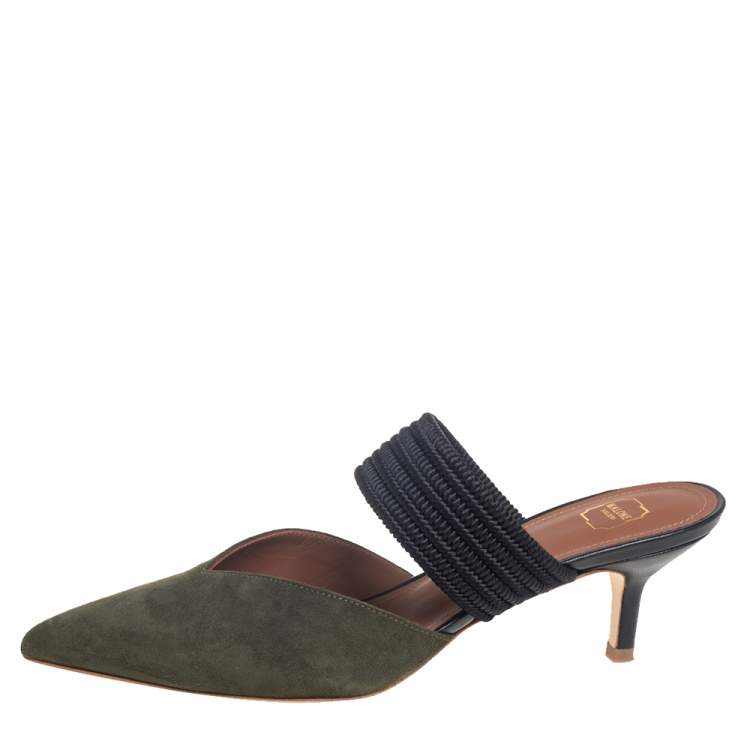 Pre Owned Malone Souliers Green/Blue Suede And Fabric Maisie Pointed Toe Mules Sandals Size 37