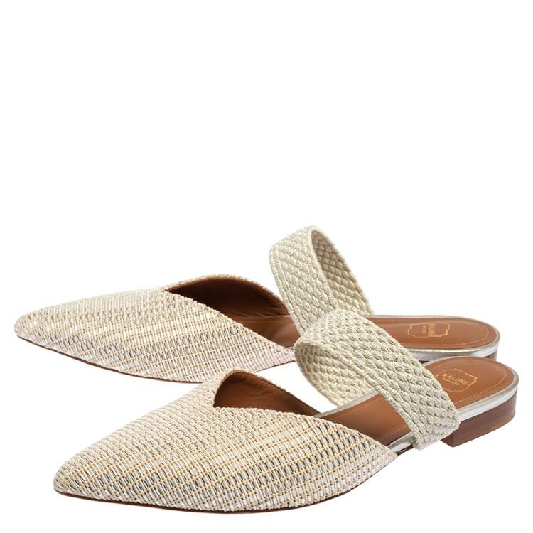 Pre Owned Malone Souliers Silver Fabric Maisie Mules Size 38