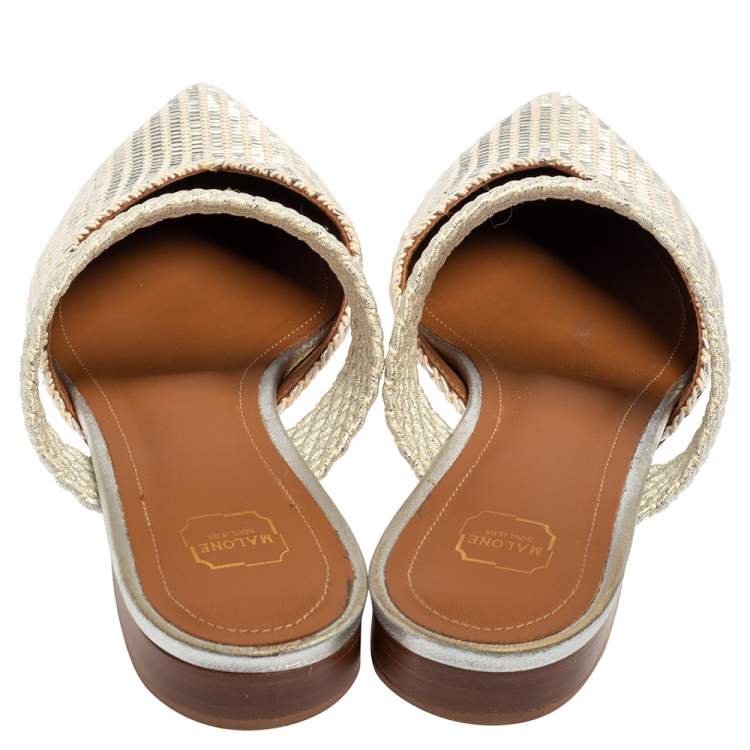 Pre Owned Malone Souliers Silver Fabric Maisie Mules Size 38