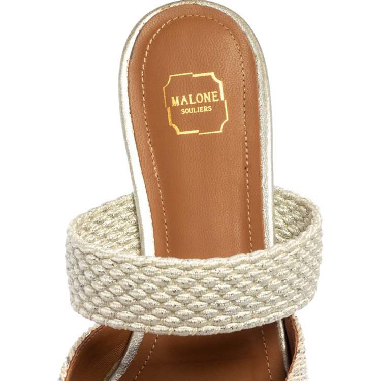Pre Owned Malone Souliers Silver Fabric Maisie Mules Size 38