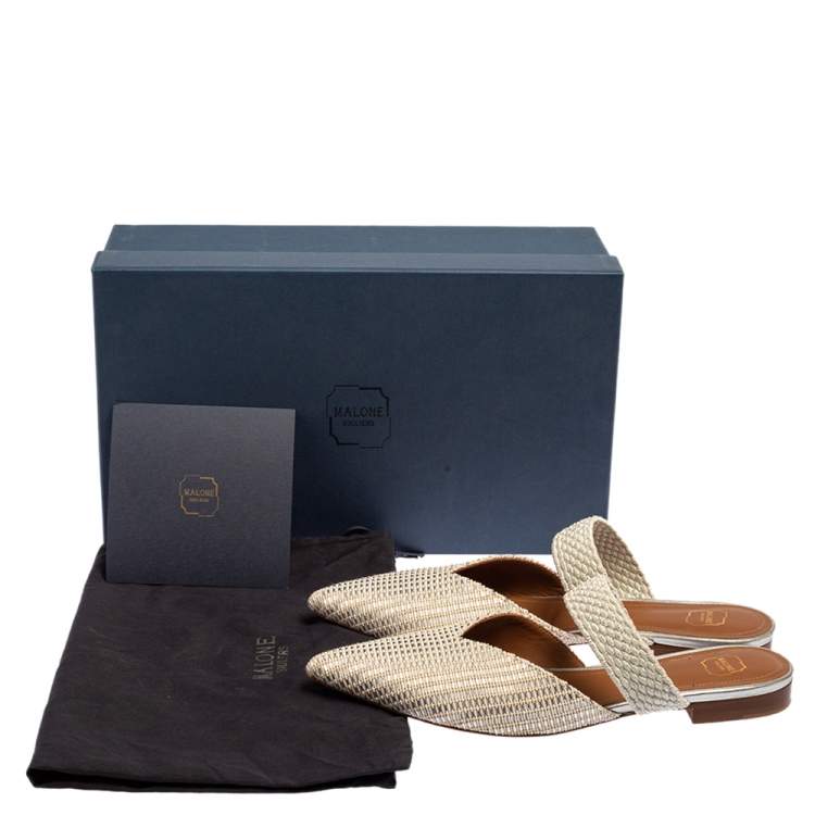 Pre Owned Malone Souliers Silver Fabric Maisie Mules Size 38