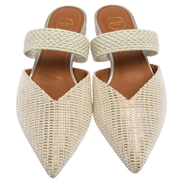 Pre Owned Malone Souliers Silver Fabric Maisie Mules Size 38