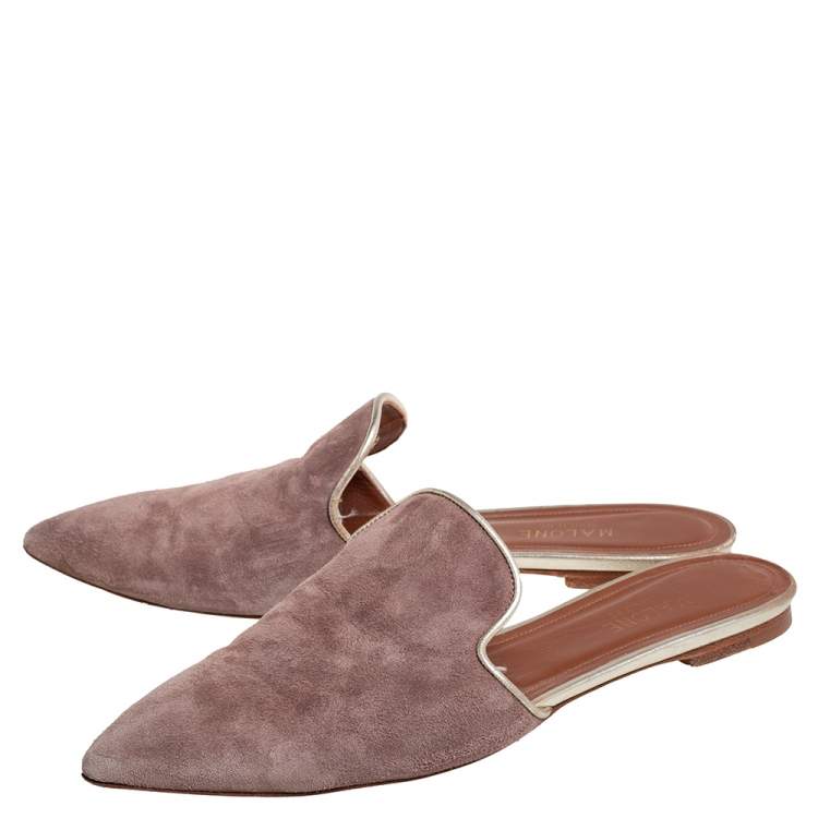 Pre Owned Malone Souliers Brown/Silver Suede And Leather Marianne Slide Flats Size 40