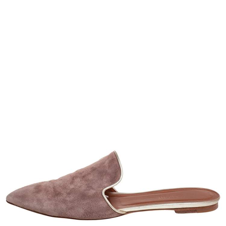 Pre Owned Malone Souliers Brown/Silver Suede And Leather Marianne Slide Flats Size 40