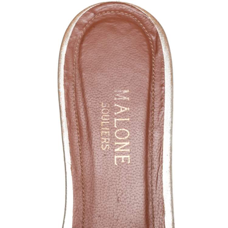 Pre Owned Malone Souliers Brown/Silver Suede And Leather Marianne Slide Flats Size 40