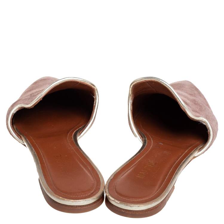 Pre Owned Malone Souliers Brown/Silver Suede And Leather Marianne Slide Flats Size 40