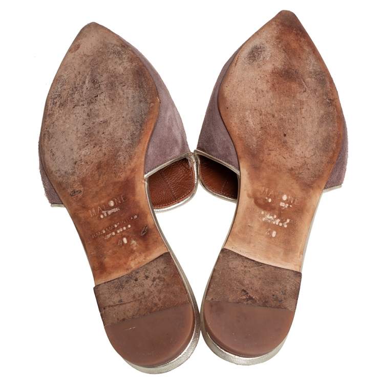 Pre Owned Malone Souliers Brown/Silver Suede And Leather Marianne Slide Flats Size 40