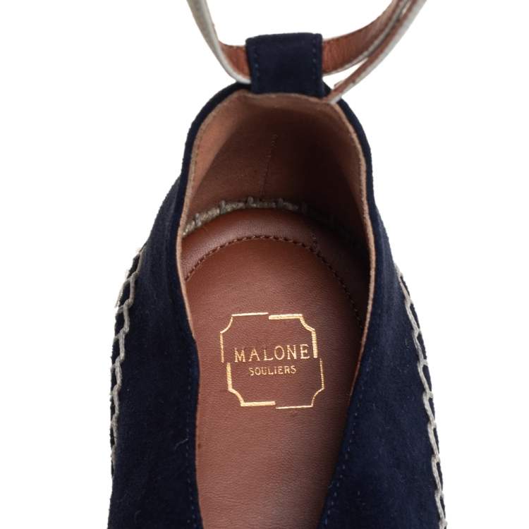Pre Owned Malone Souliers Navy Blue Suede Selina Espadrilles Sandals Size 40