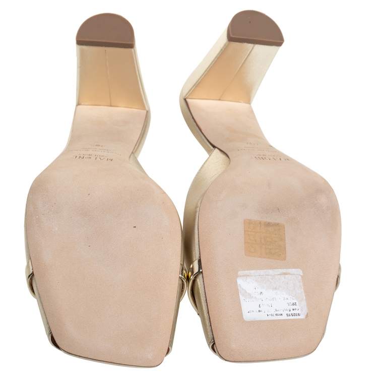 Pre Owned Malone Souliers Metallic Gold Leather Missy Open Toe Mules Size 40.5