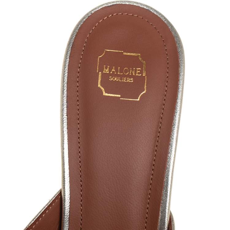 Pre Owned Malone Souliers Metallic Gold Leather Missy Open Toe Mules Size 40.5