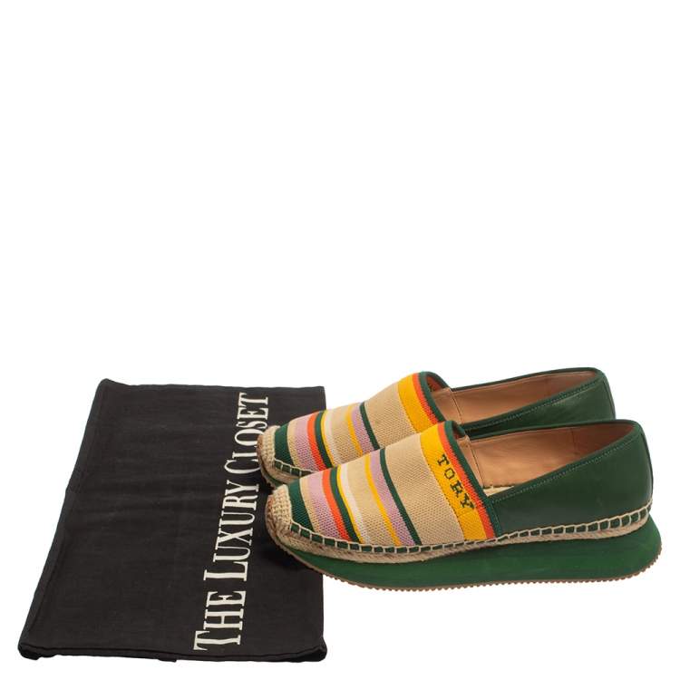 Pre Owned Tory Burch Multicolor Leather And Woven Fabric Logo Espadrilles Size 39