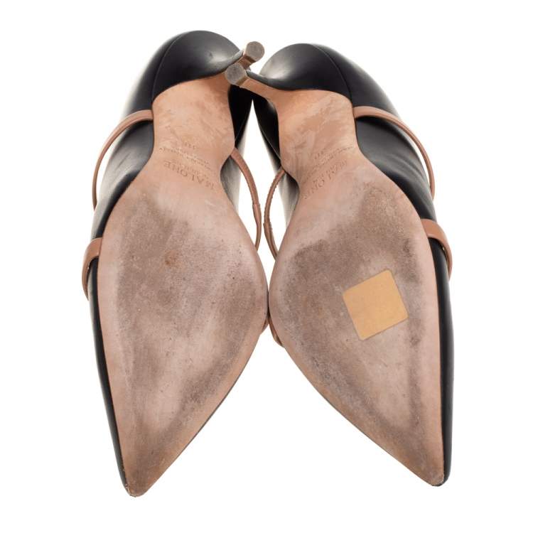 Pre Owned Malone Souliers Black/Beige Leather Maureen Mules Size 38