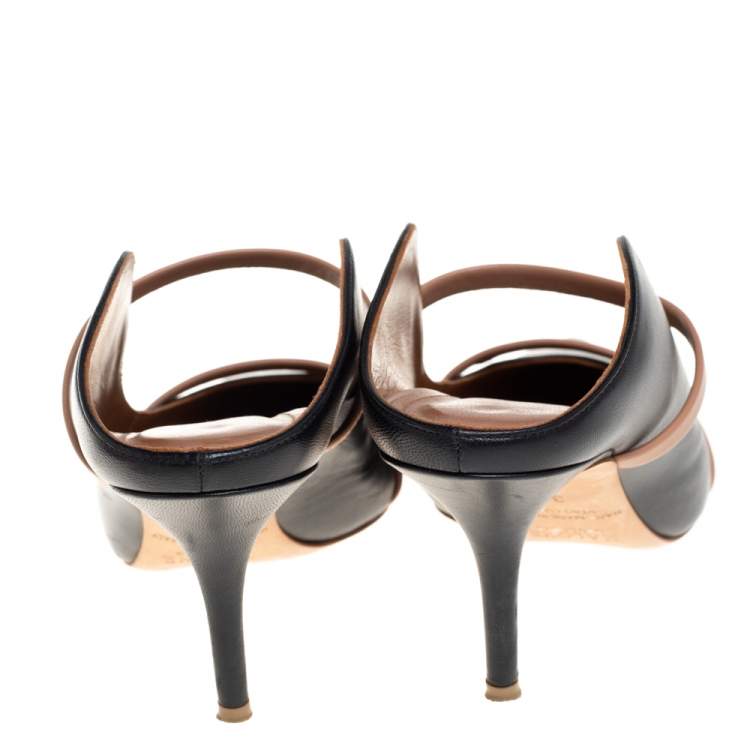 Pre Owned Malone Souliers Black/Beige Leather Maureen Mules Size 38