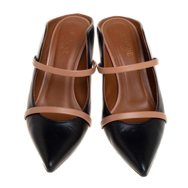 Pre Owned Malone Souliers Black/Beige Leather Maureen Mules Size 38