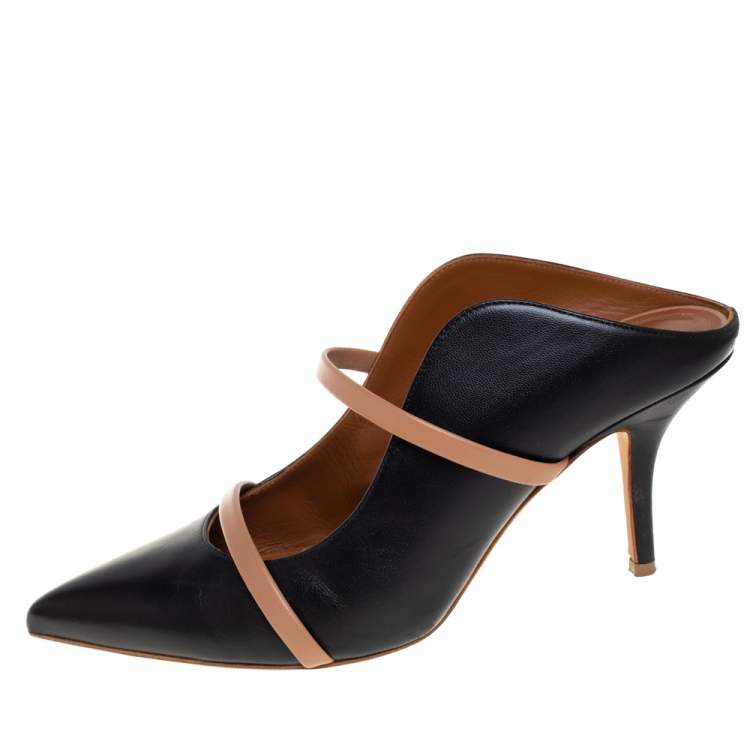 Pre Owned Malone Souliers Black/Beige Leather Maureen Mules Size 38
