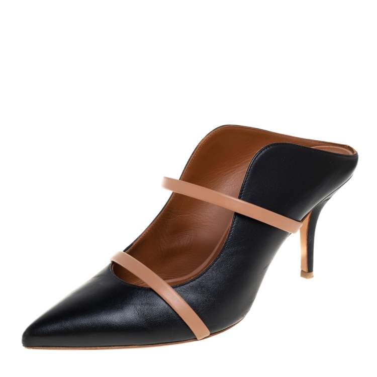 Pre Owned Malone Souliers Black/Beige Leather Maureen Mules Size 38