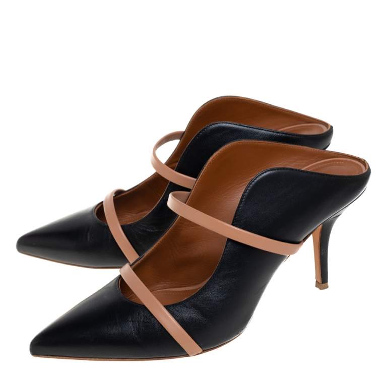 Pre Owned Malone Souliers Black/Beige Leather Maureen Mules Size 38