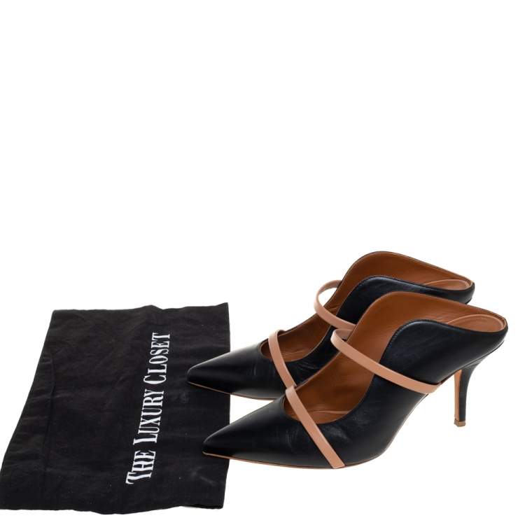Pre Owned Malone Souliers Black/Beige Leather Maureen Mules Size 38