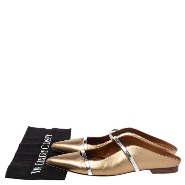 Pre Owned Malone Souliers Metalic Gold Leather Maureen Flat Mule Size 41