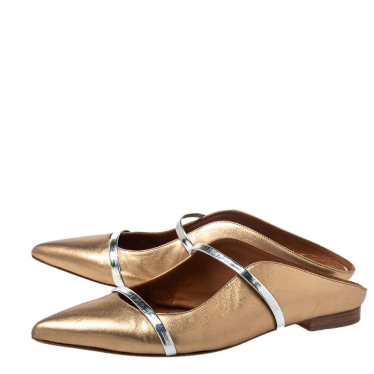 Pre Owned Malone Souliers Metalic Gold Leather Maureen Flat Mule Size 41