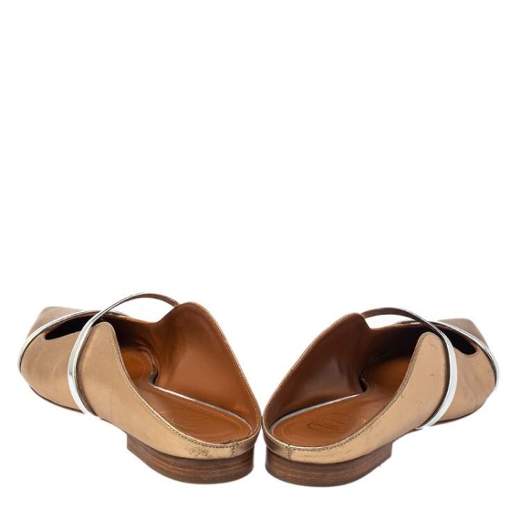 Pre Owned Malone Souliers Metalic Gold Leather Maureen Flat Mule Size 41
