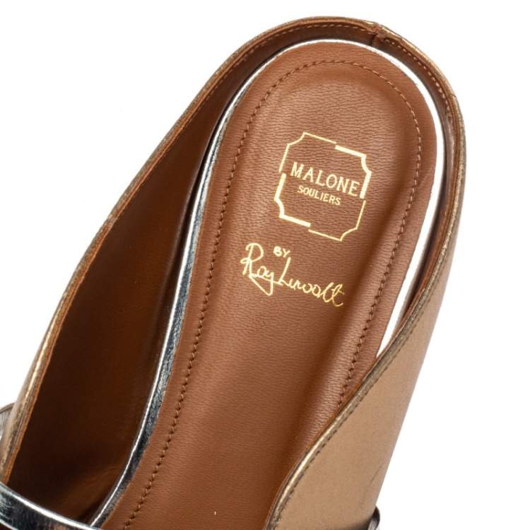 Pre Owned Malone Souliers Metalic Gold Leather Maureen Flat Mule Size 41