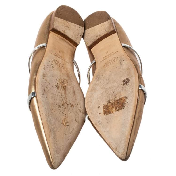 Pre Owned Malone Souliers Metalic Gold Leather Maureen Flat Mule Size 41