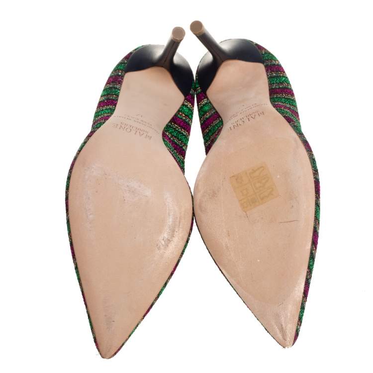مملوكة مسبقًا Malone Souliers x Natalia Vodianova Multicolor Knit Fabric Faux Pearl Lubov Loafer Pumps Size 37