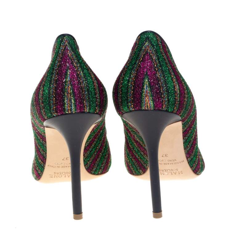 مملوكة مسبقًا Malone Souliers x Natalia Vodianova Multicolor Knit Fabric Faux Pearl Lubov Loafer Pumps Size 37