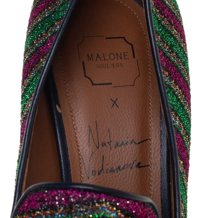 مملوكة مسبقًا Malone Souliers x Natalia Vodianova Multicolor Knit Fabric Faux Pearl Lubov Loafer Pumps Size 37