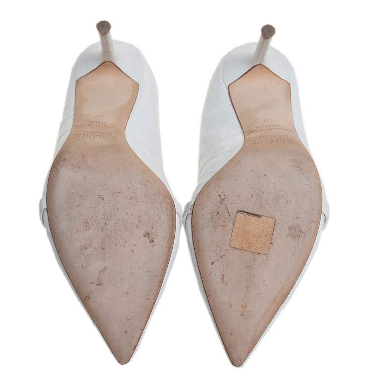 Pre Owned Malone Souliers White Croc Embossed Leather Maureen Pointed Toe Mule Sandals Size 37
