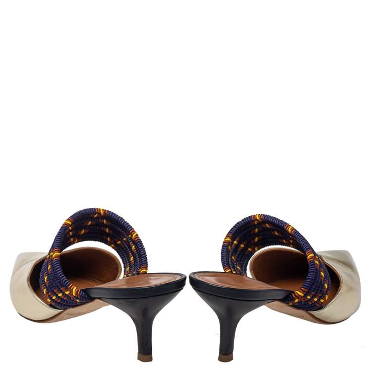 Pre Owned Malone Souliers Gold Leather And Canvas Maisie Sandals Size 38.5