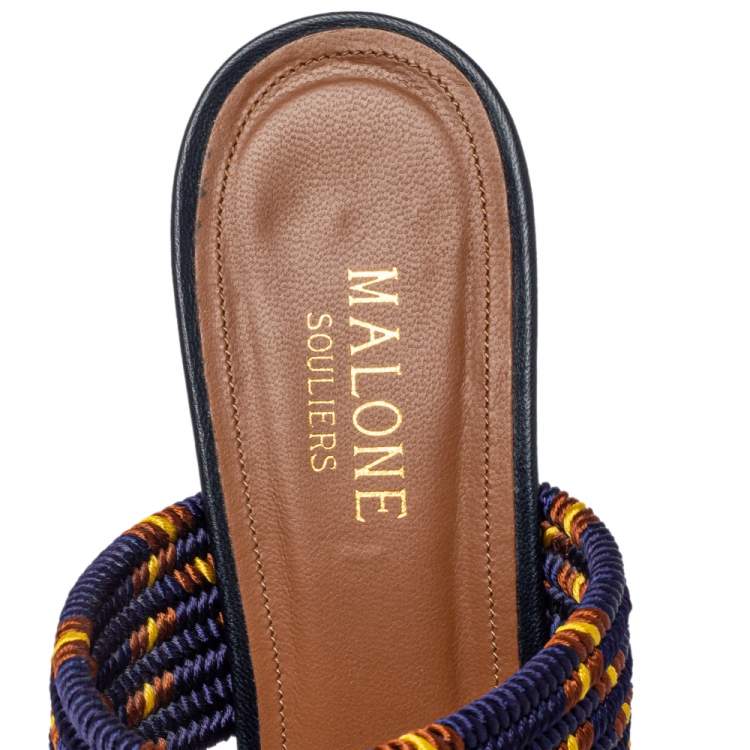 Pre Owned Malone Souliers Gold Leather And Canvas Maisie Sandals Size 38.5