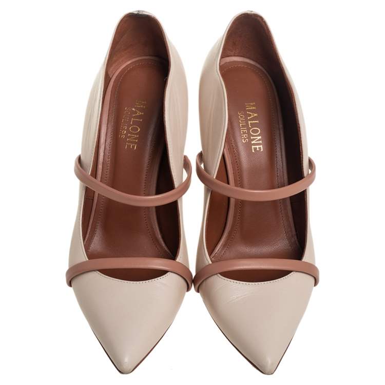 Pre Owned Malone Souliers Beige Leather Maureen Pointed Toe Pumps Size 37