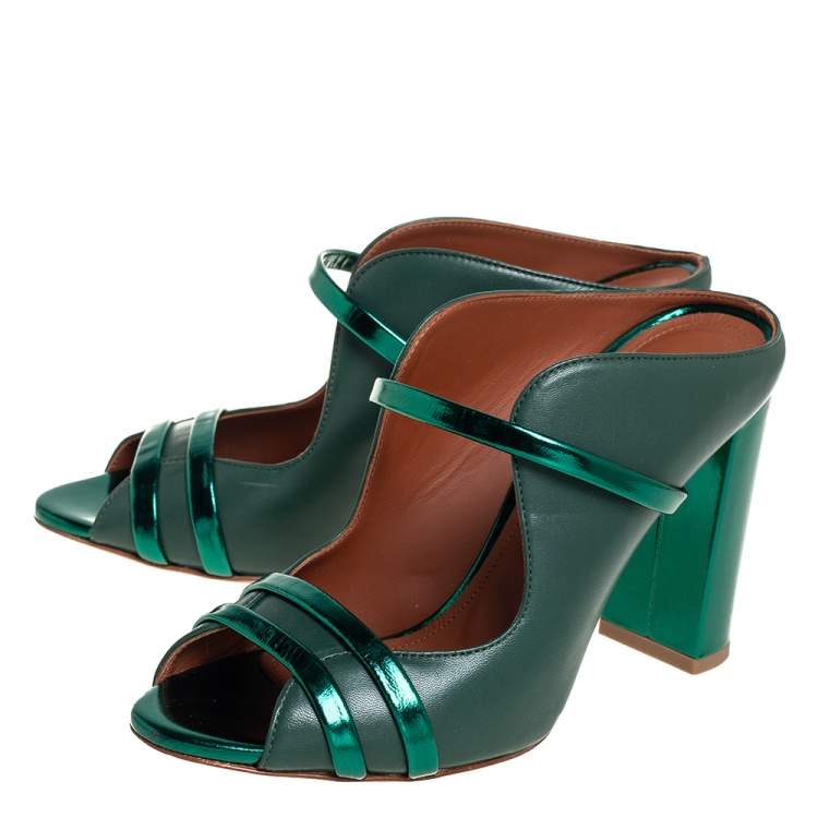 Pre Owned Malone Souliers Green Leather Norah Mules Size 37.5