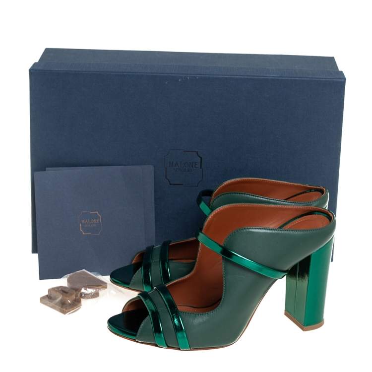 Pre Owned Malone Souliers Green Leather Norah Mules Size 37.5