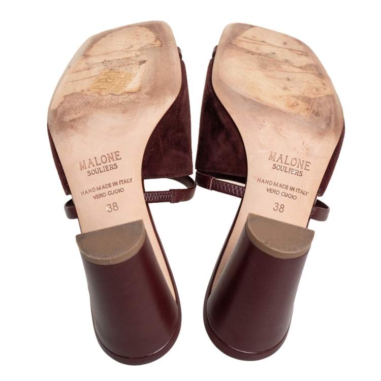 Pre Owned Malone Souliers Brown Leather And Suede Slide Sandals Size 38