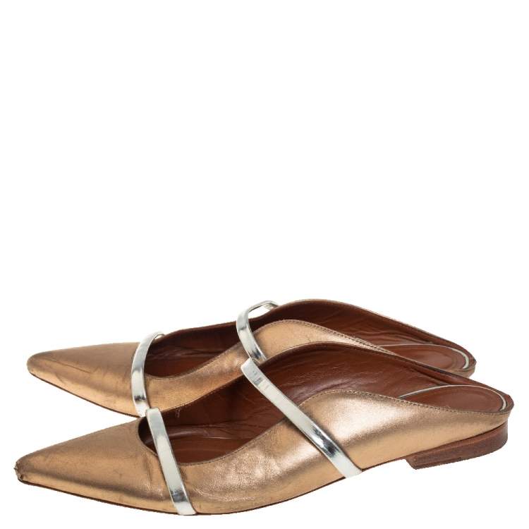 Pre Owned Malone Souliers Gold Leather Maureen Mules Sandals Size 38.5