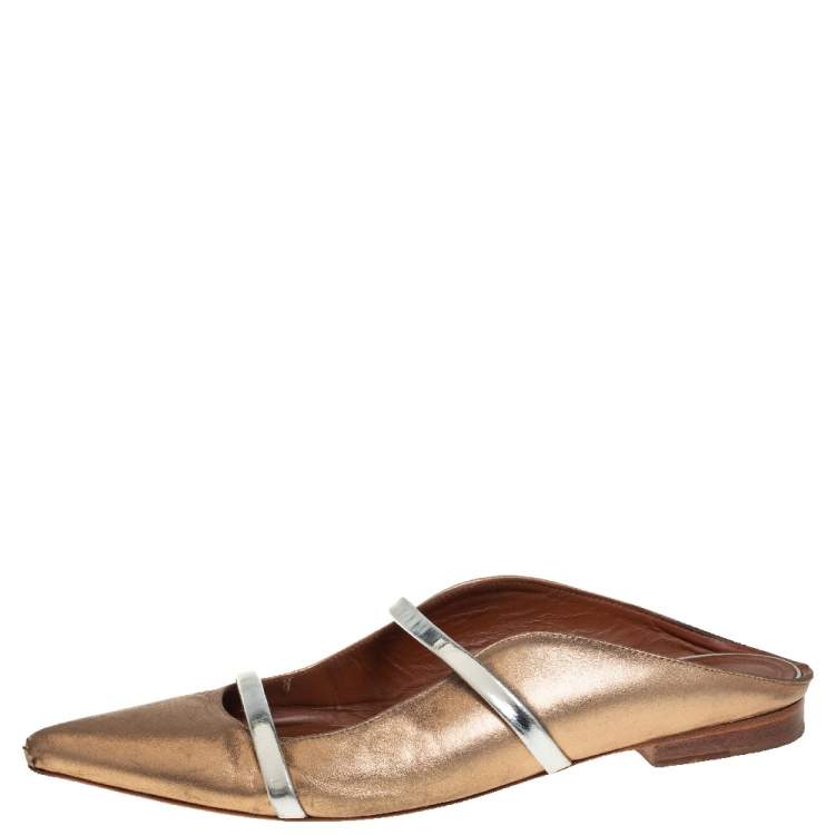 Pre Owned Malone Souliers Gold Leather Maureen Mules Sandals Size 38.5