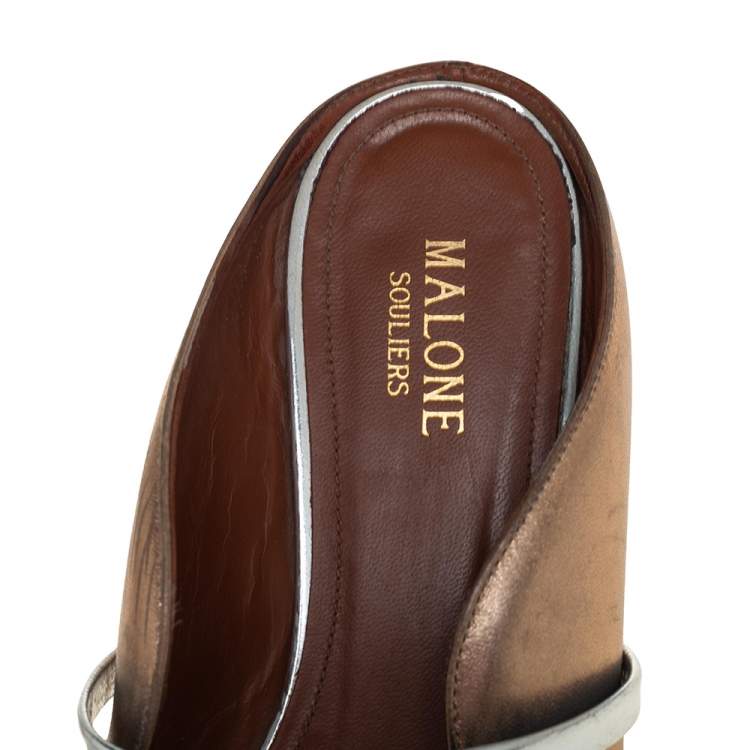Pre Owned Malone Souliers Gold Leather Maureen Mules Sandals Size 38.5