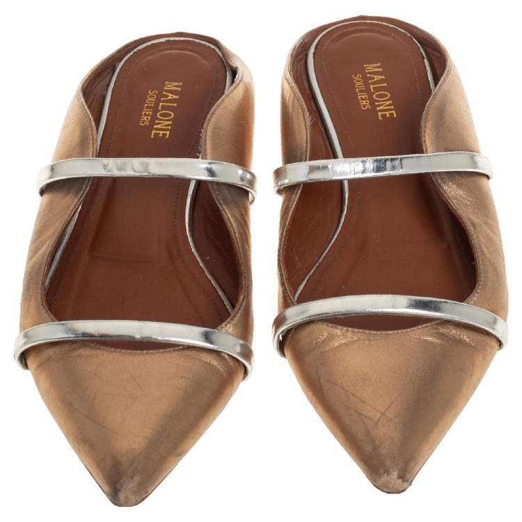 Pre Owned Malone Souliers Gold Leather Maureen Mules Sandals Size 38.5