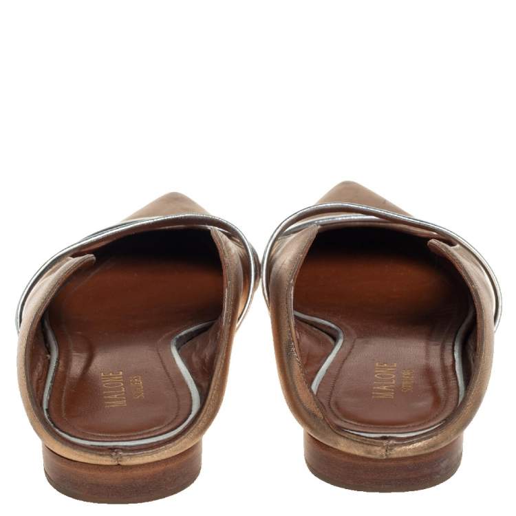 Pre Owned Malone Souliers Gold Leather Maureen Mules Sandals Size 38.5
